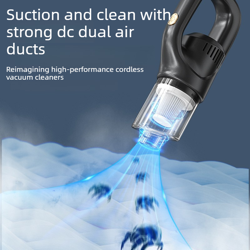 Portable Cordless Handheld Vacuum, High-Power Rechargeable Cleaner with Multiple Nozzles - Black