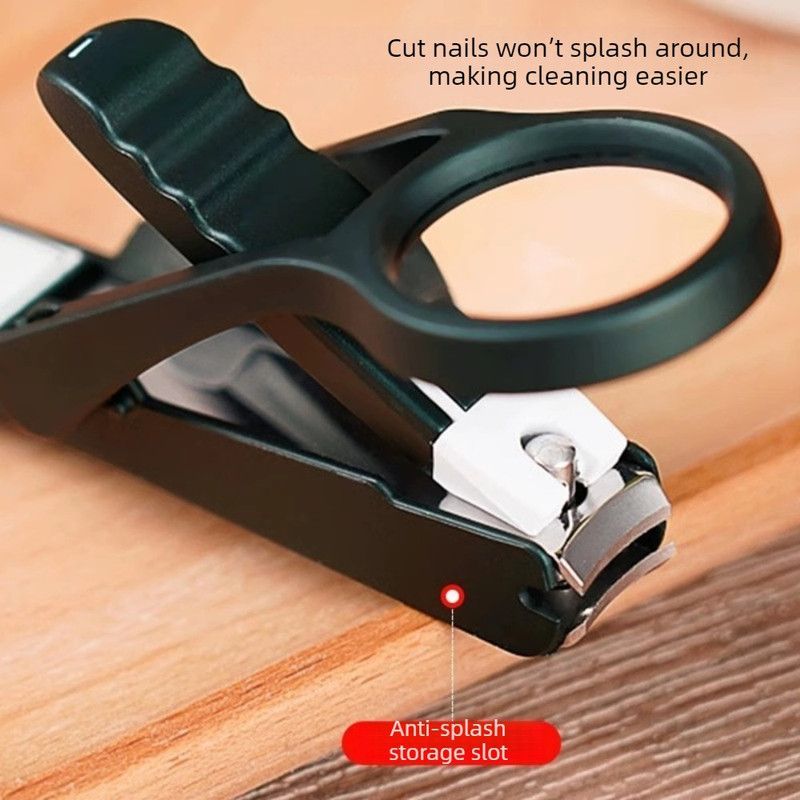 Magnifying Glass Nail Clippers for Seniors, Anti-Splash, Effortless Nail Cutter for Thick, Hard Nails—Black