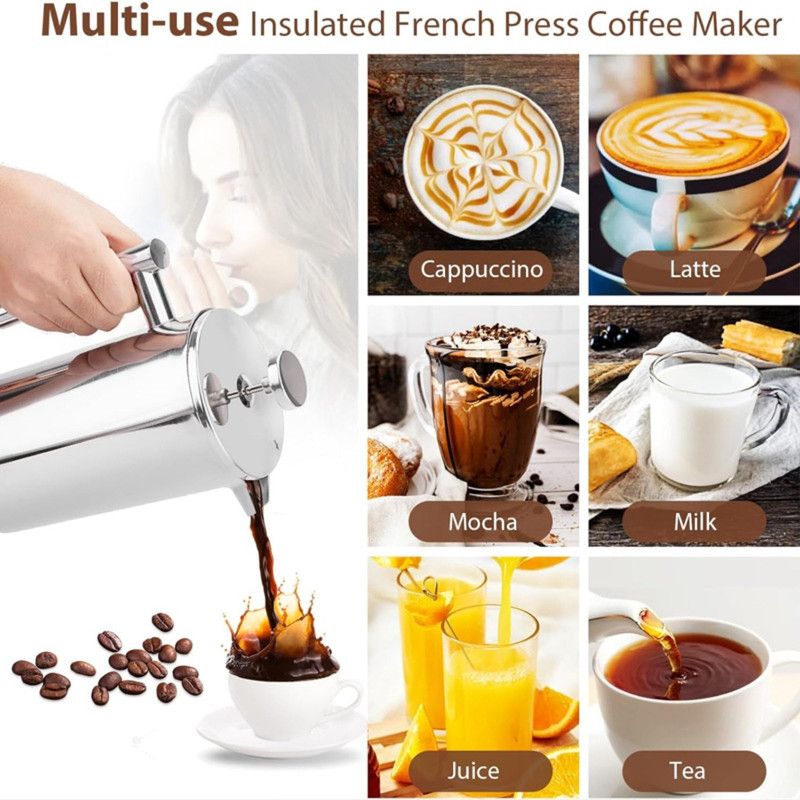 304 Stainless Steel French Press Coffee Maker, Household Hand-Brew Coffee Pot, Tea Filter Pot—1500ML