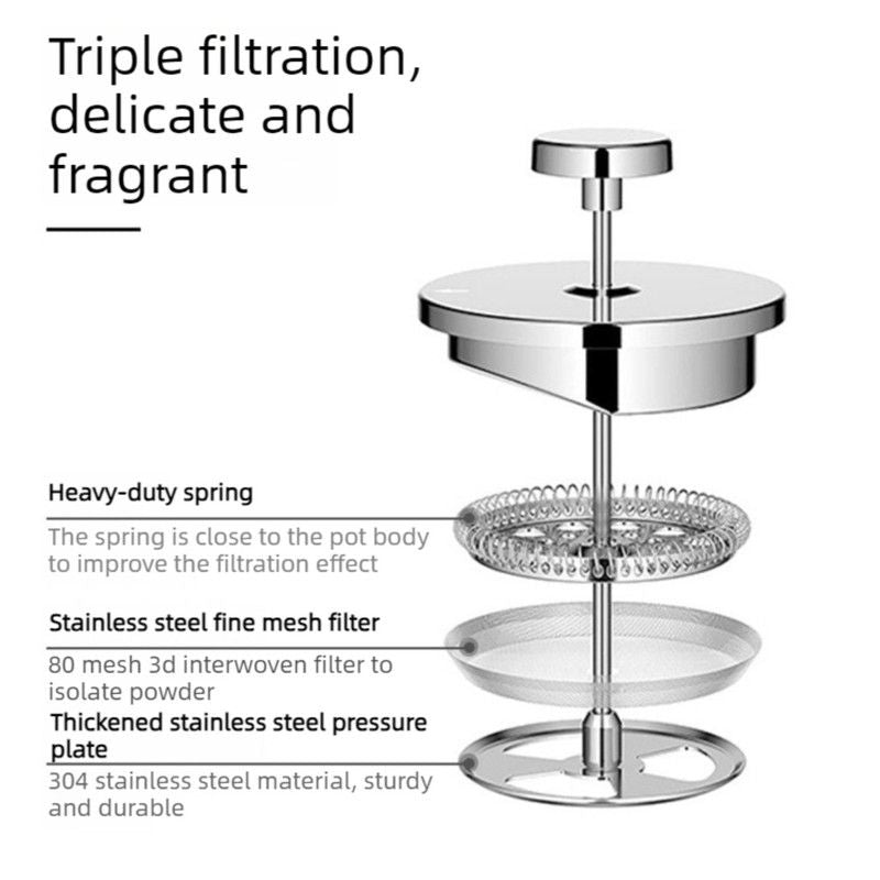 304 Stainless Steel French Press Coffee Maker, Household Hand-Brew Coffee Pot, Tea Filter Pot—1500ML