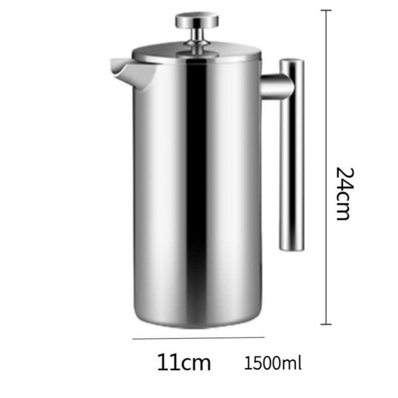 304 Stainless Steel French Press Coffee Maker, Household Hand-Brew Coffee Pot, Tea Filter Pot—1500ML