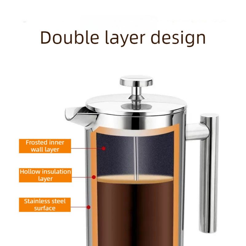 304 Stainless Steel French Press Coffee Maker, Household Hand-Brew Coffee Pot, Includes One Filter—350ML