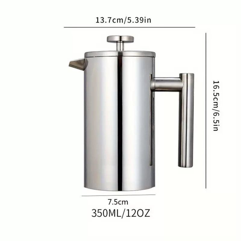 304 Stainless Steel French Press Coffee Maker, Household Hand-Brew Coffee Pot, Includes One Filter—350ML