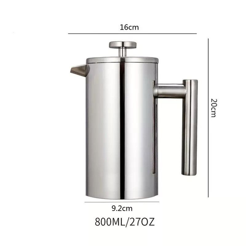 304 Stainless Steel French Press Coffee Maker, Household Hand-Brew Coffee Pot, Tea Filter Pot—800 mL