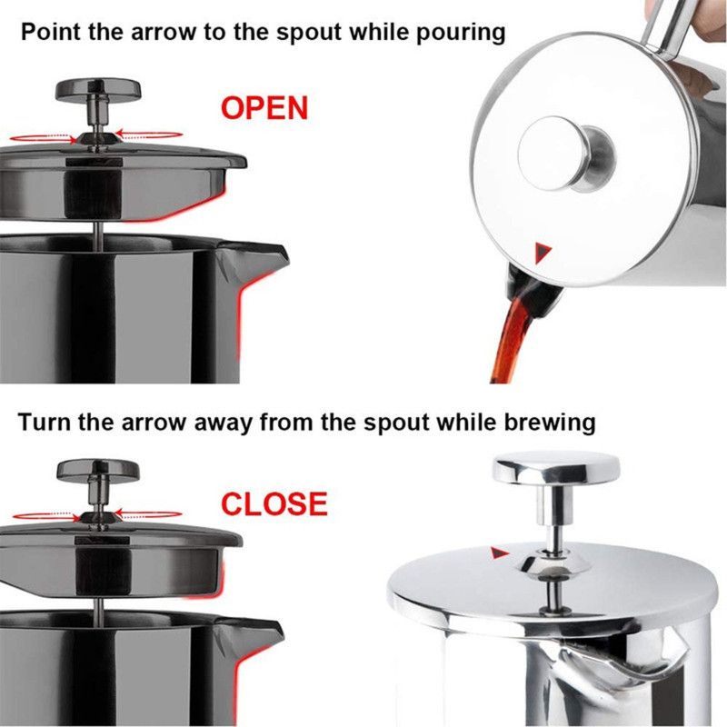304 Stainless Steel French Press Coffee Maker, Household Hand-Brew Coffee Pot, Includes One Filter—800ML