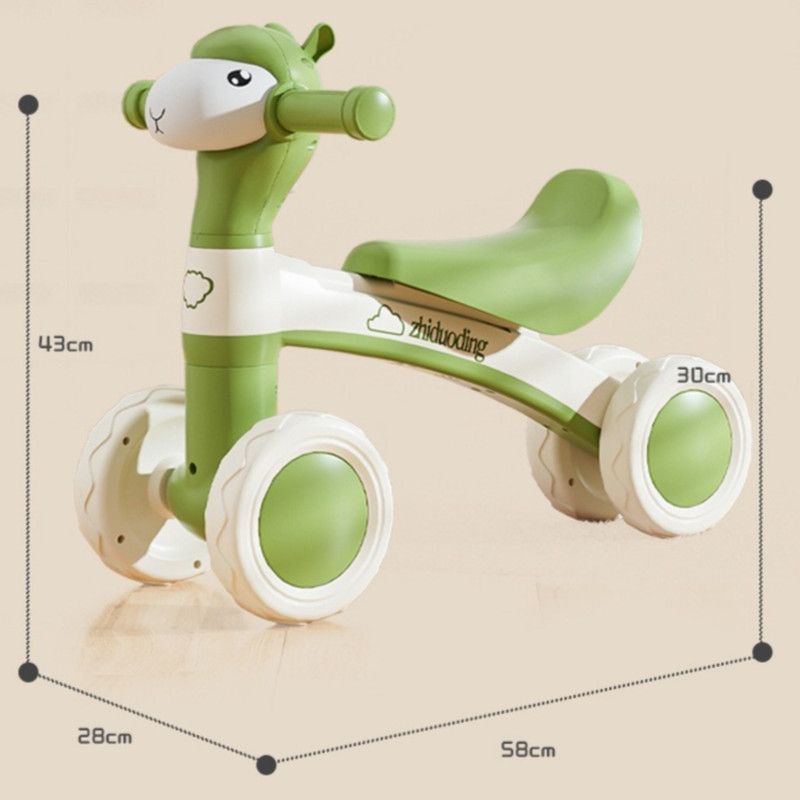 Cartoon Alpaca Kids 4-Wheel Balance Bike, Pedal-Free Toddler Scooter with Lights & Music for Ages 1–3—Pink