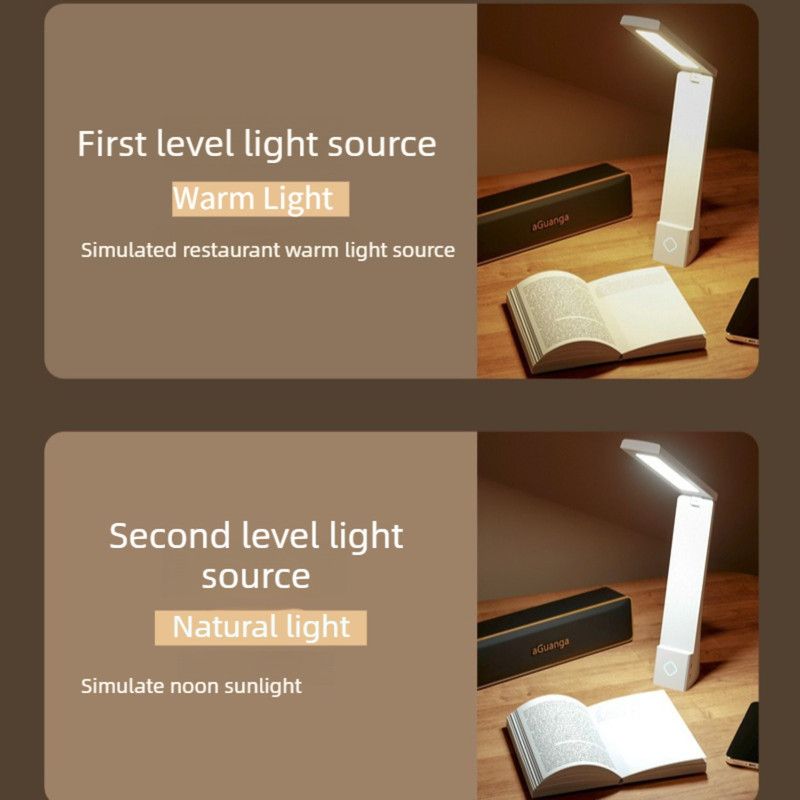 2-in-1 Foldable LED Eye-Caring Desk Lamp, USB-Rechargeable Study Light with Phone Holder—White