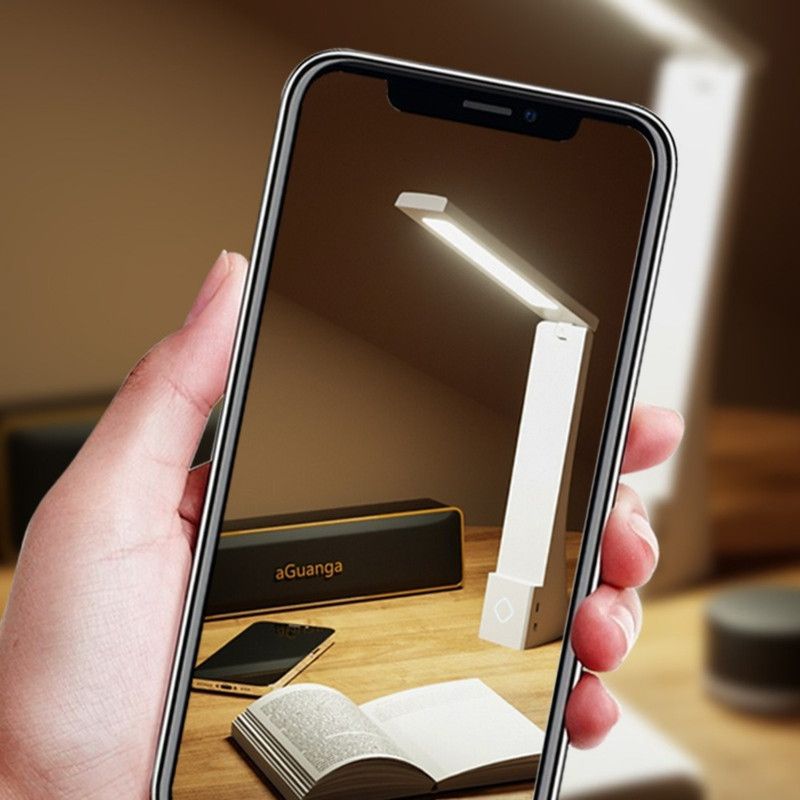 2-in-1 Foldable LED Eye-Caring Desk Lamp, USB-Rechargeable Study Light with Phone Holder—White