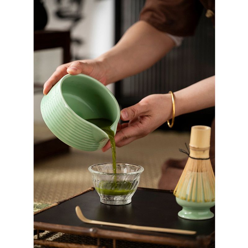 Diancha Tea Whisk Set, Bamboo Tea Tools with Ceramic Tea Bowl, Complete Powder Tea Making Kit, Gift Set for Tea Lovers-Green