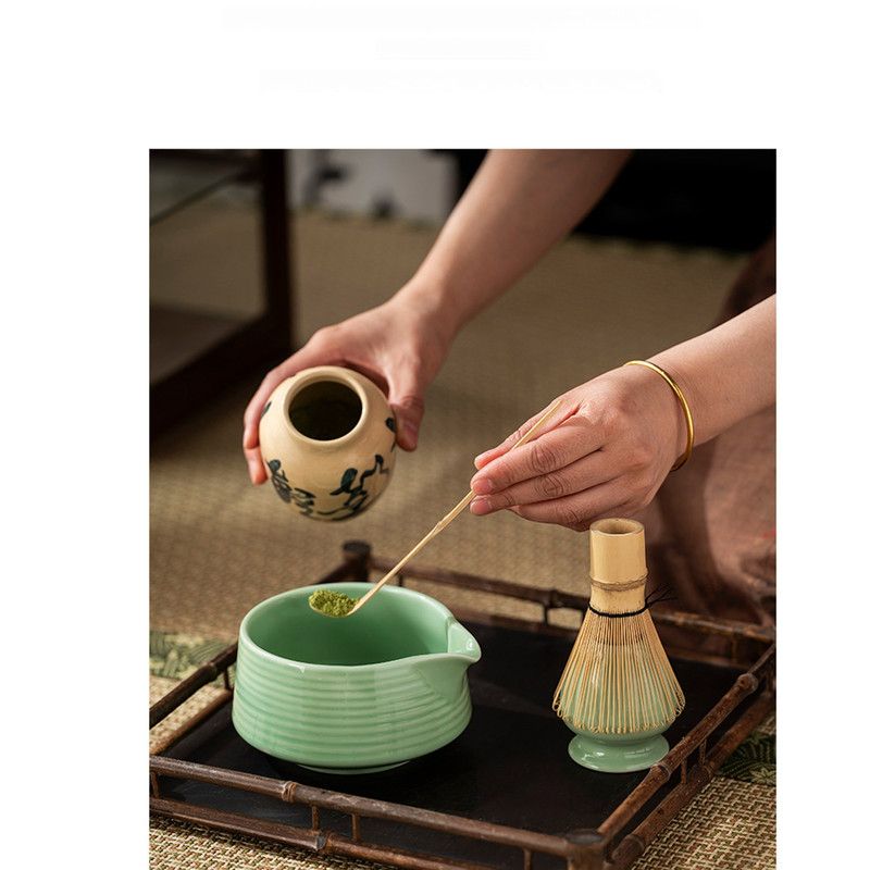 Diancha Tea Whisk Set, Bamboo Tea Tools with Ceramic Tea Bowl, Complete Powder Tea Making Kit, Gift Set for Tea Lovers-White