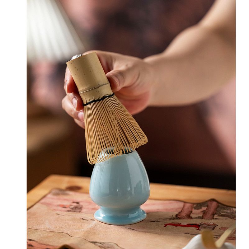 Diancha Tea Whisk Set, Bamboo Tea Tools with Ceramic Tea Bowl, Complete Powder Tea Making Kit, Gift Set for Tea Lovers-Gradient Blue