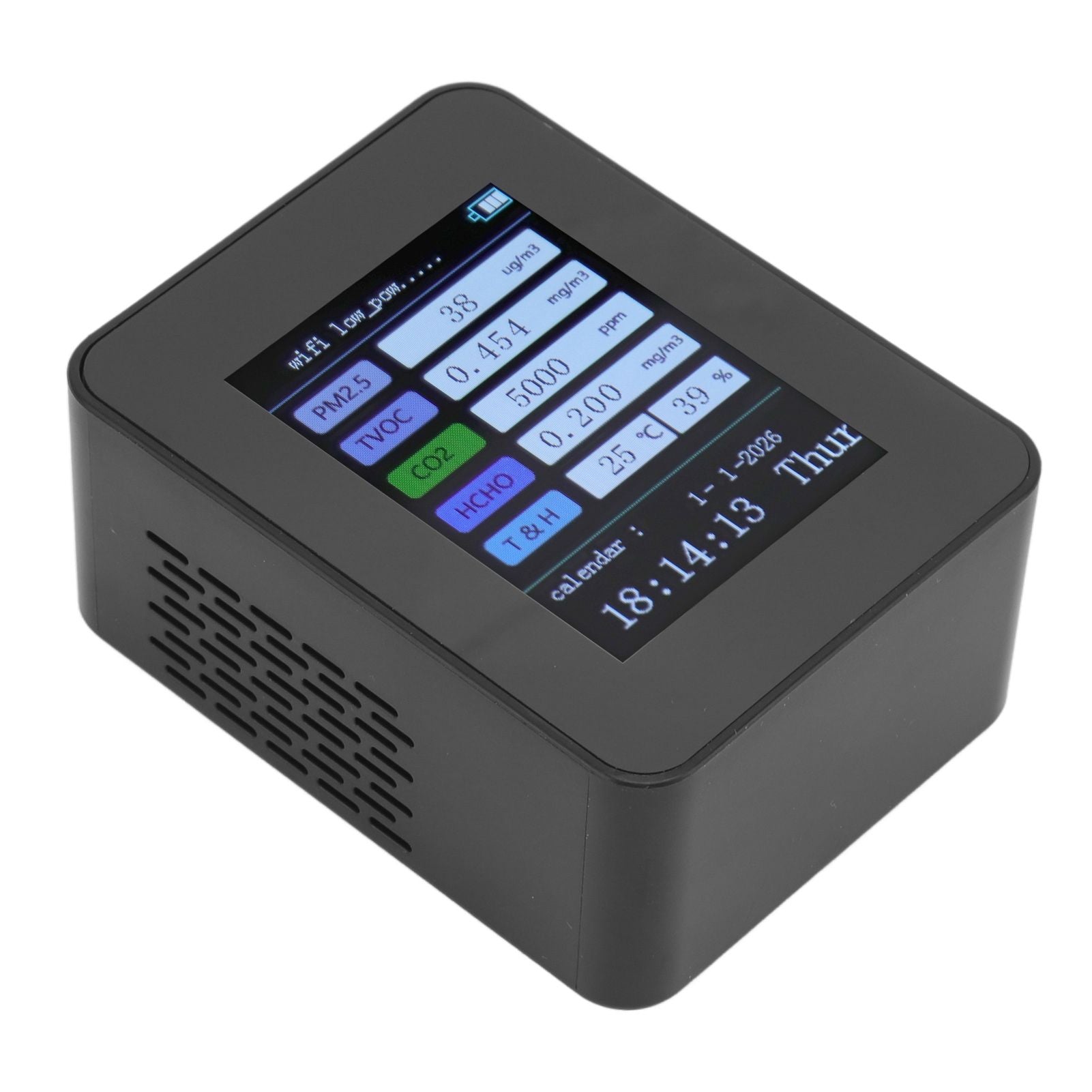 Indoor Air Quality Monitor for TUYA WiFi Smart PM2.5 Formaldehyde Testing 7 in 1 Calendar Time Function Air Quality Detector Black WIFI Version VOC