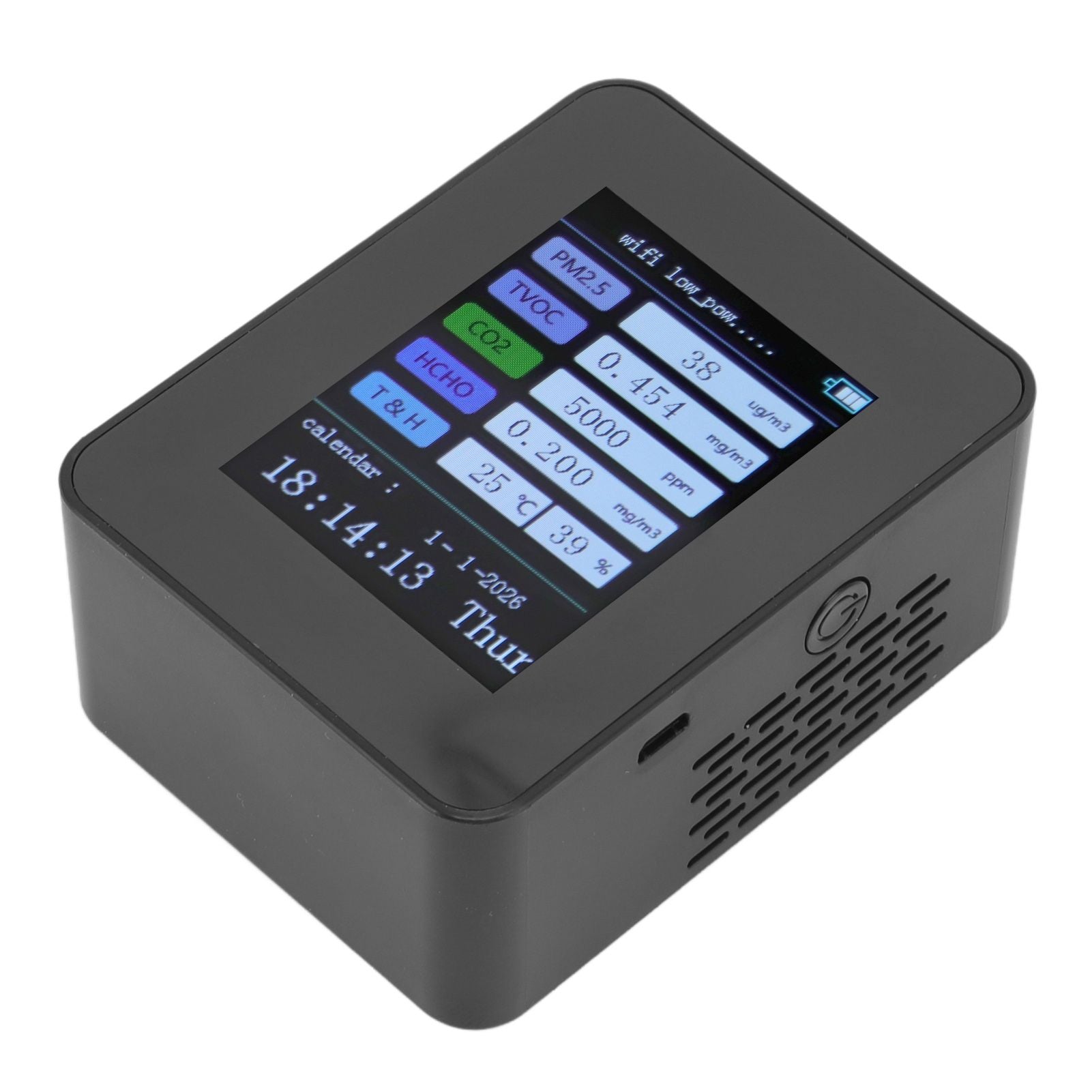 Indoor Air Quality Monitor for TUYA WiFi Smart PM2.5 Formaldehyde Testing 7 in 1 Calendar Time Function Air Quality Detector Black WIFI Version VOC
