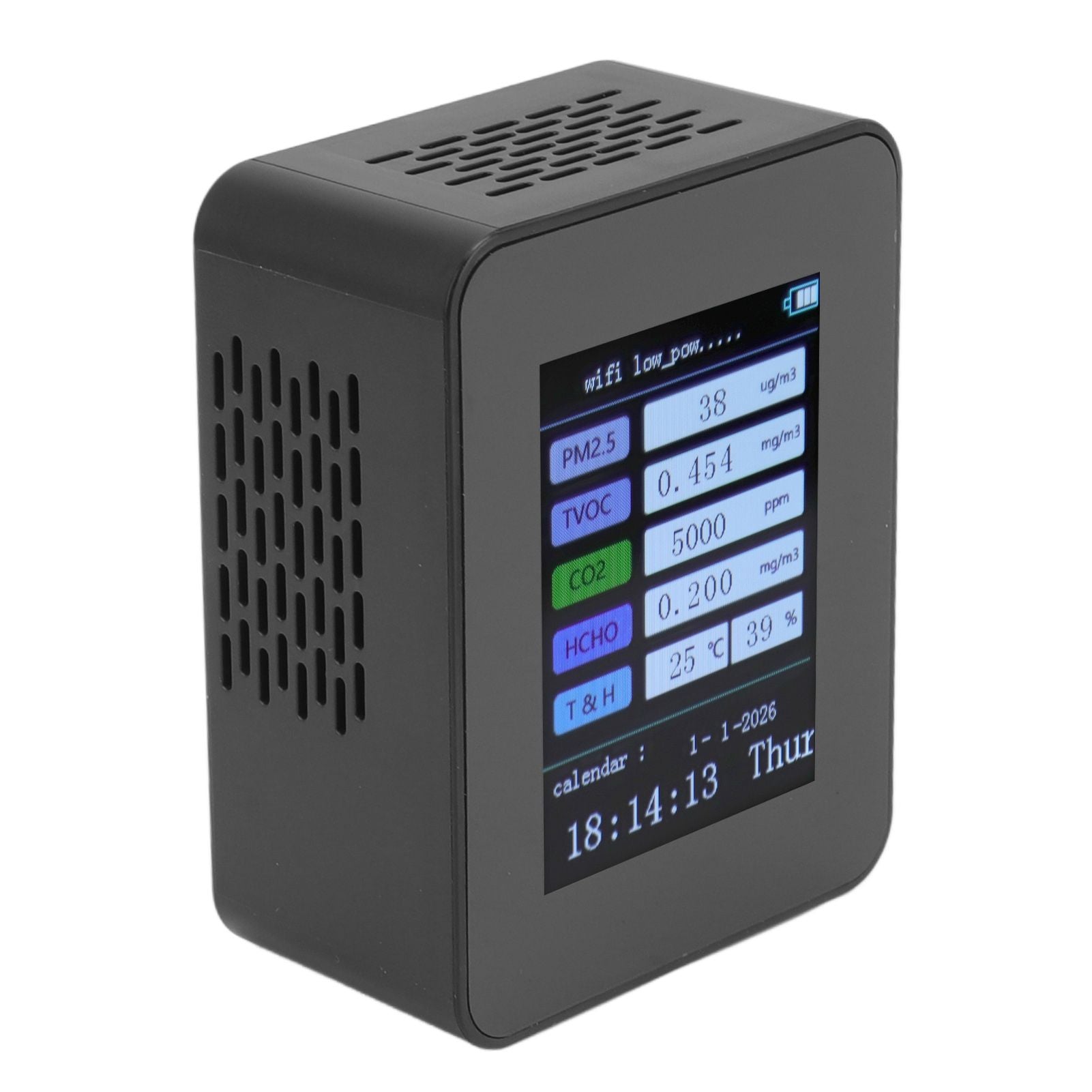 Indoor Air Quality Monitor for TUYA WiFi Smart PM2.5 Formaldehyde Testing 7 in 1 Calendar Time Function Air Quality Detector Black WIFI Version VOC