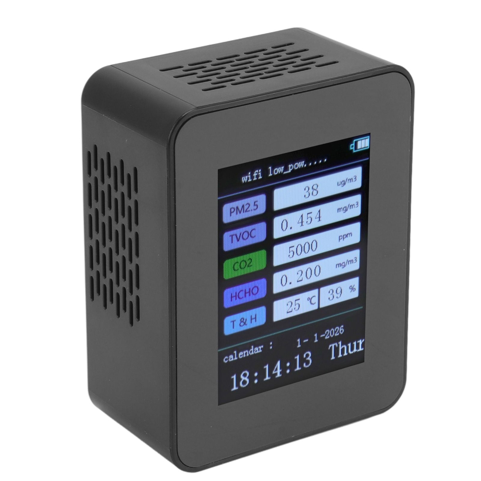 Indoor Air Quality Monitor for TUYA WiFi Smart PM2.5 Formaldehyde Testing 7 in 1 Calendar Time Function Air Quality Detector Black WIFI Version VOC