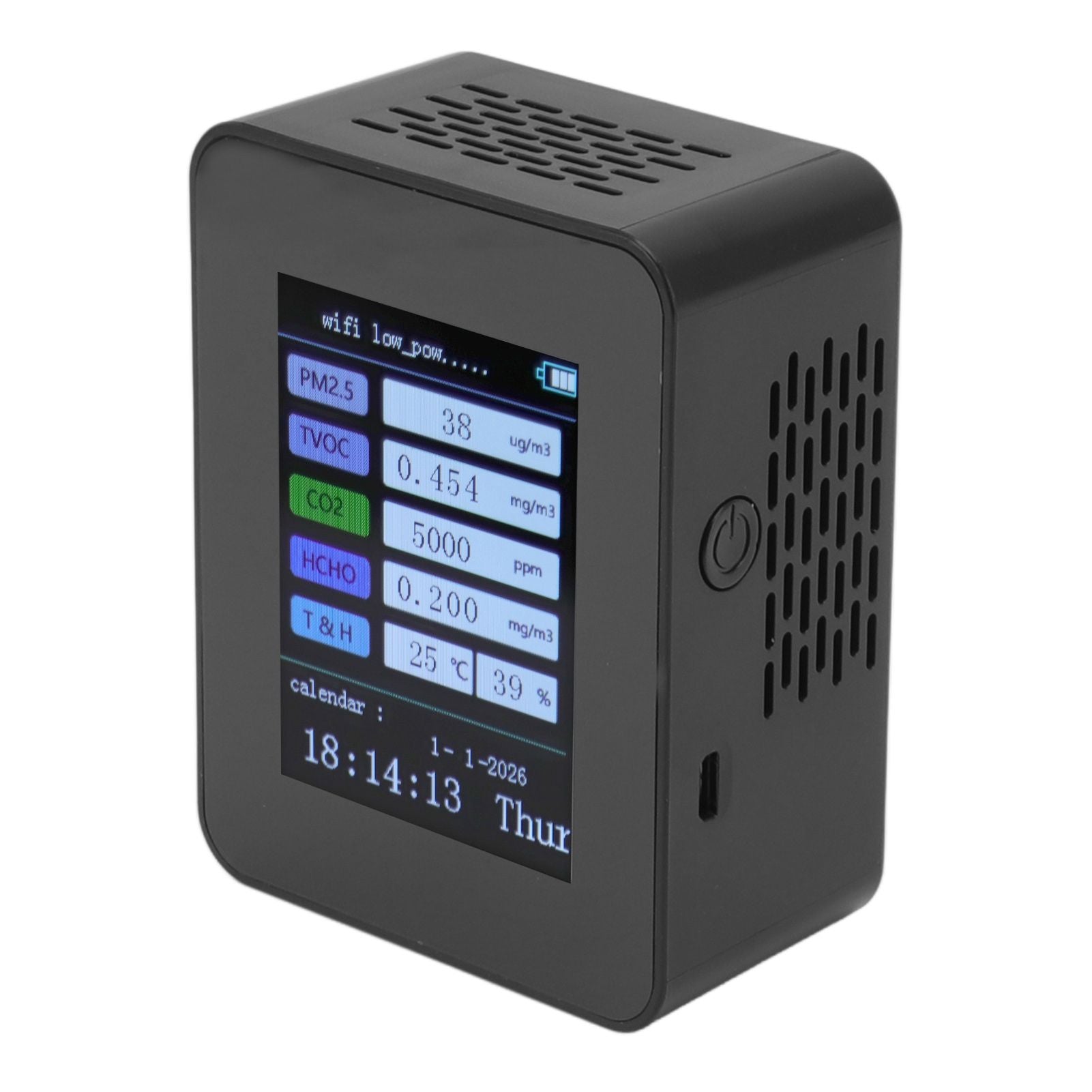 Indoor Air Quality Monitor for TUYA WiFi Smart PM2.5 Formaldehyde Testing 7 in 1 Calendar Time Function Air Quality Detector Black WIFI Version VOC