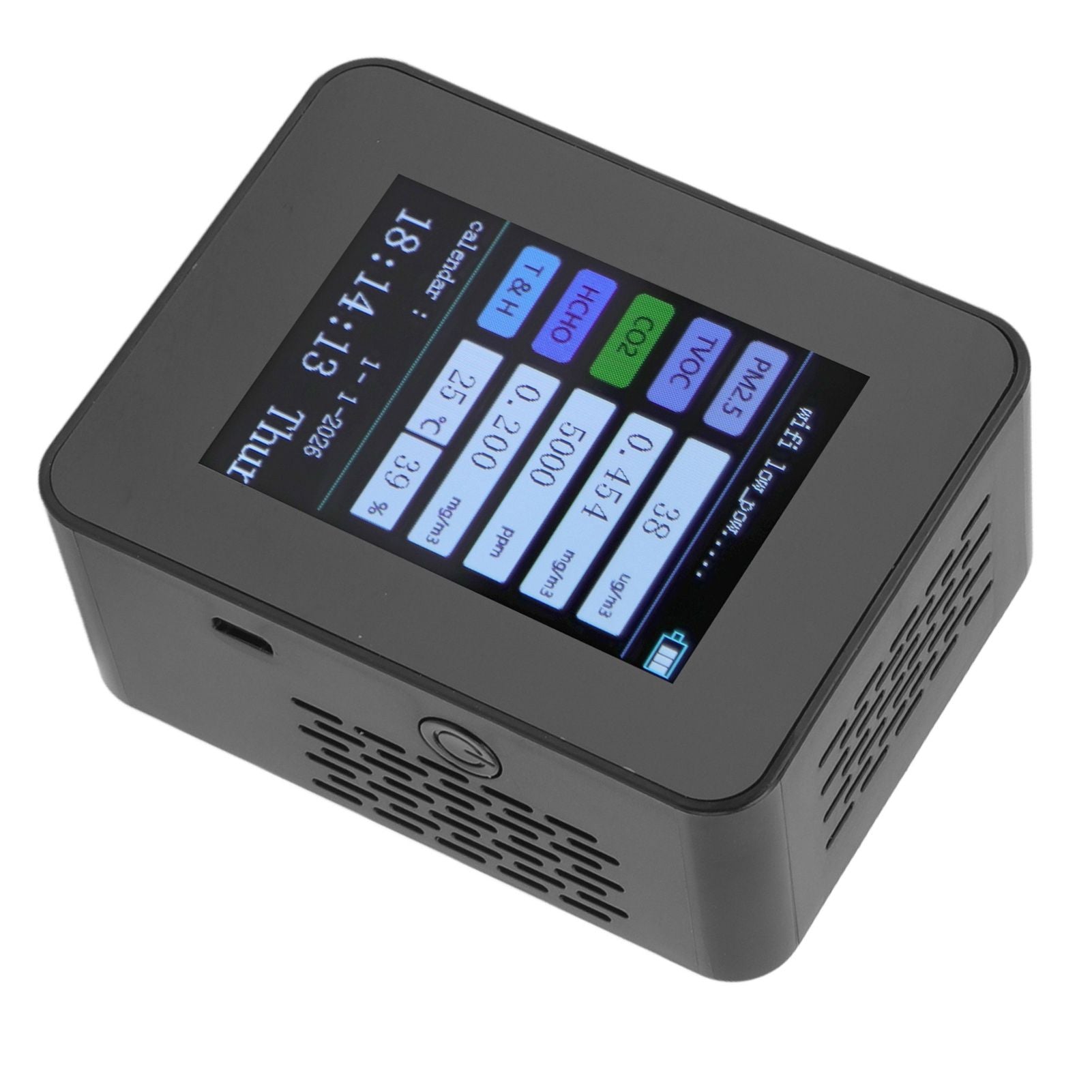 Indoor Air Quality Monitor for TUYA WiFi Smart PM2.5 Formaldehyde Testing 7 in 1 Calendar Time Function Air Quality Detector Black WIFI Version VOC