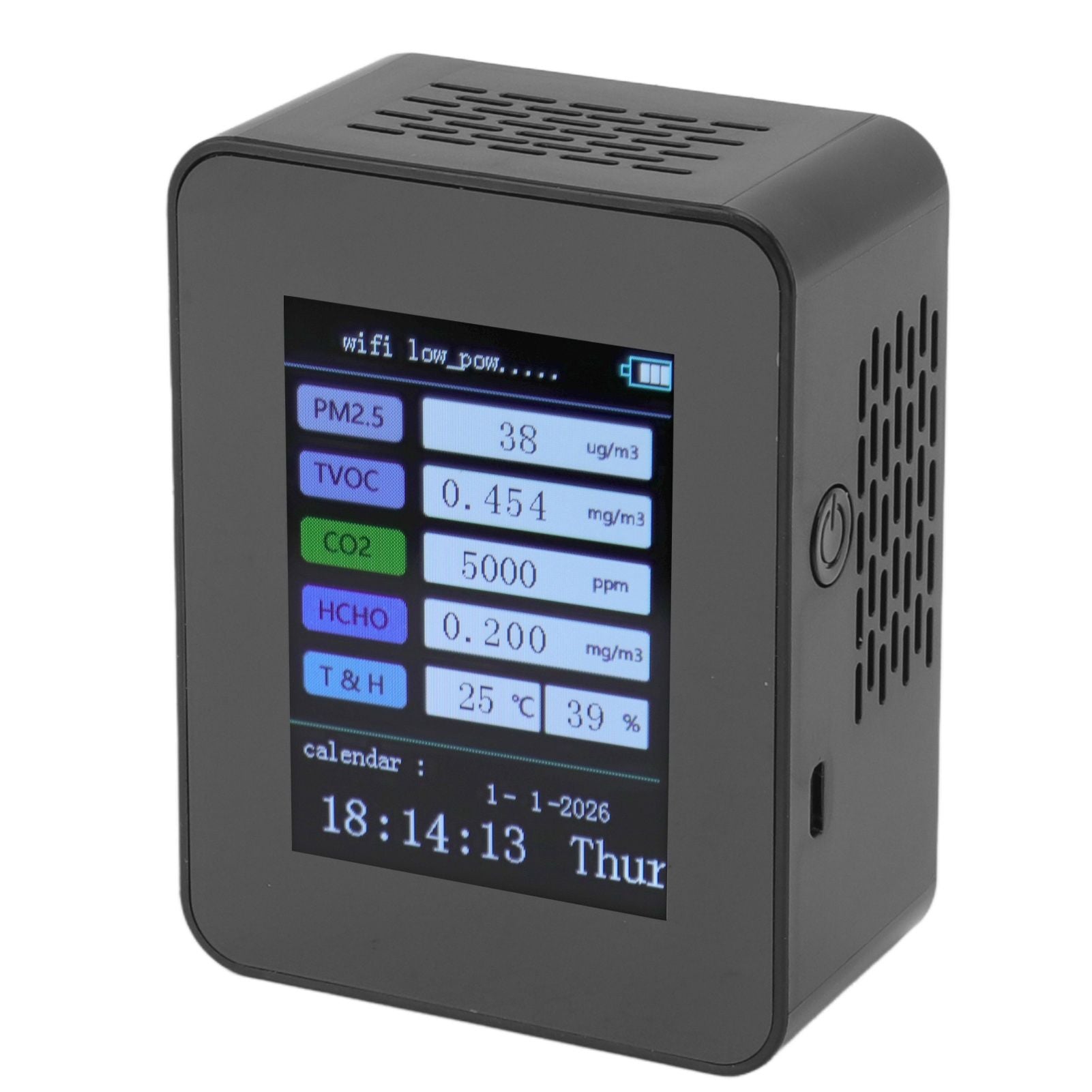 Indoor Air Quality Monitor for TUYA WiFi Smart PM2.5 Formaldehyde Testing 7 in 1 Calendar Time Function Air Quality Detector Black WIFI Version VOC