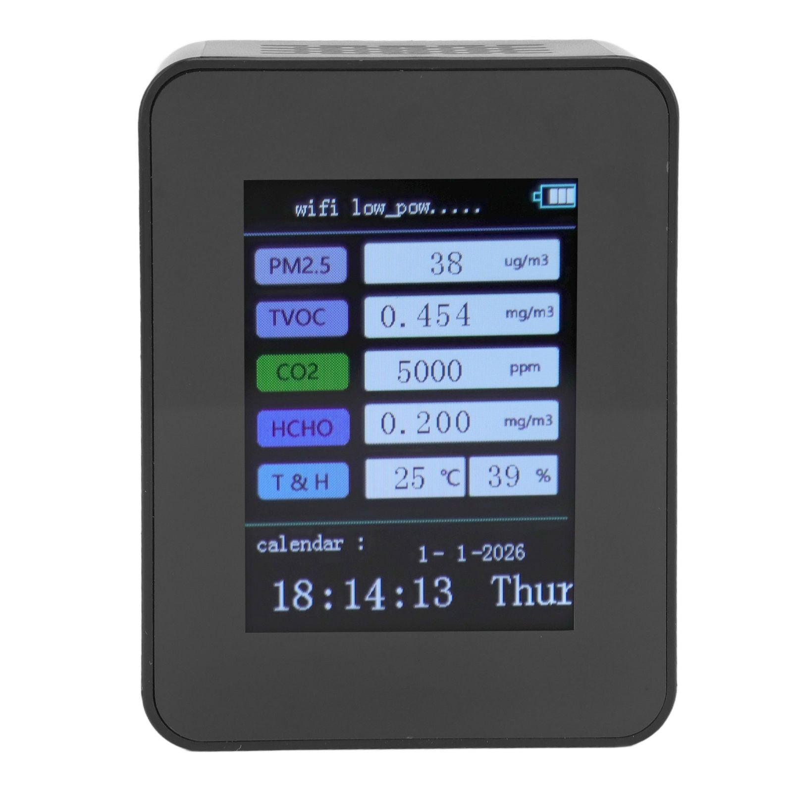 Indoor Air Quality Monitor for TUYA WiFi Smart PM2.5 Formaldehyde Testing 7 in 1 Calendar Time Function Air Quality Detector Black WIFI Version VOC