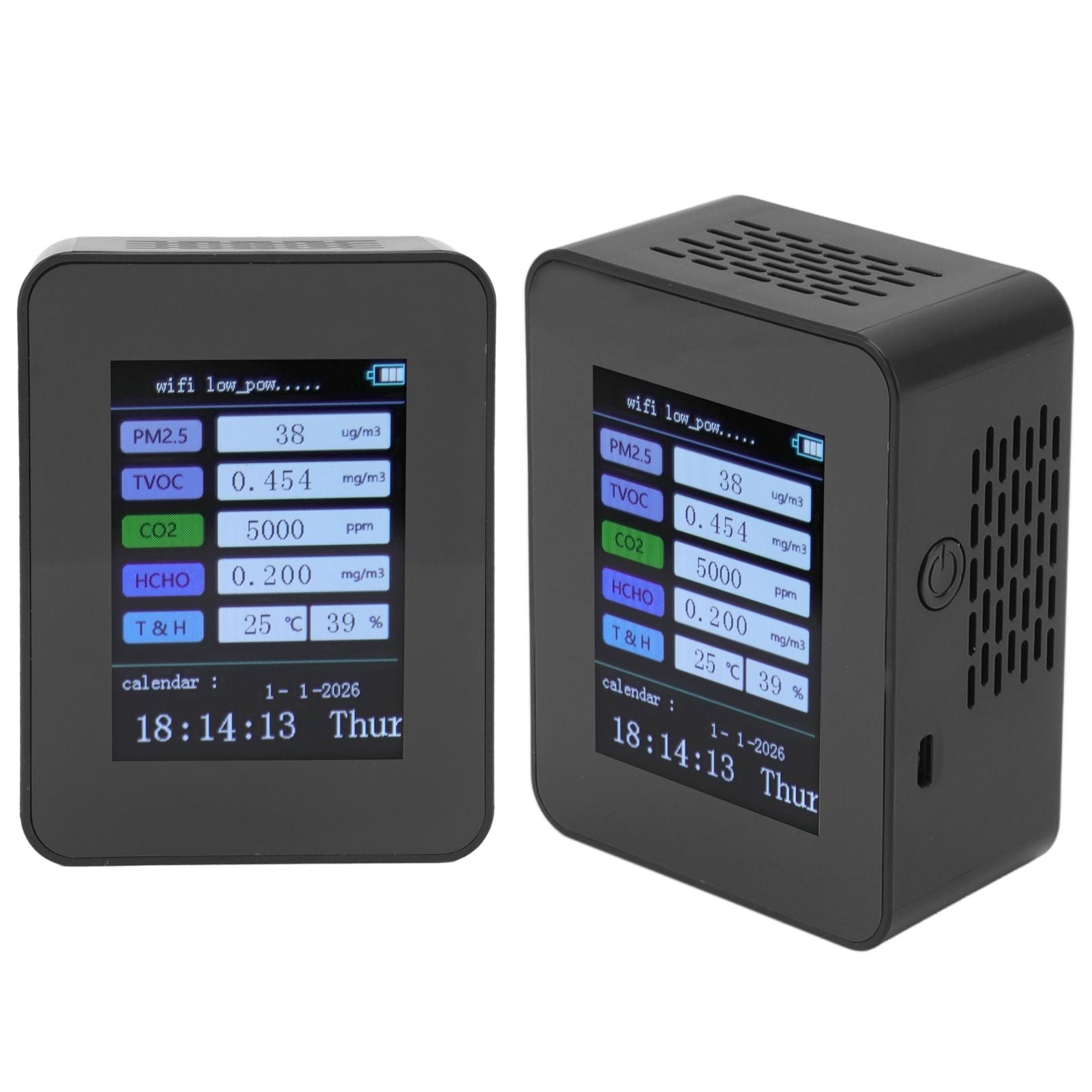 Indoor Air Quality Monitor for TUYA WiFi Smart PM2.5 Formaldehyde Testing 7 in 1 Calendar Time Function Air Quality Detector Black WIFI Version VOC