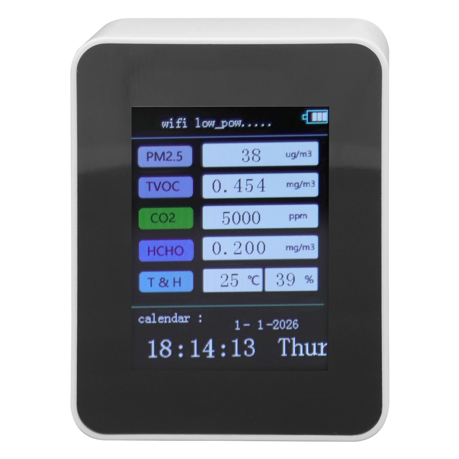 Indoor Air Quality Monitor for TUYA WiFi Smart PM2.5 Formaldehyde Testing 7 in 1 Calendar Time Function Air Quality Detector White WIFI Version VOC