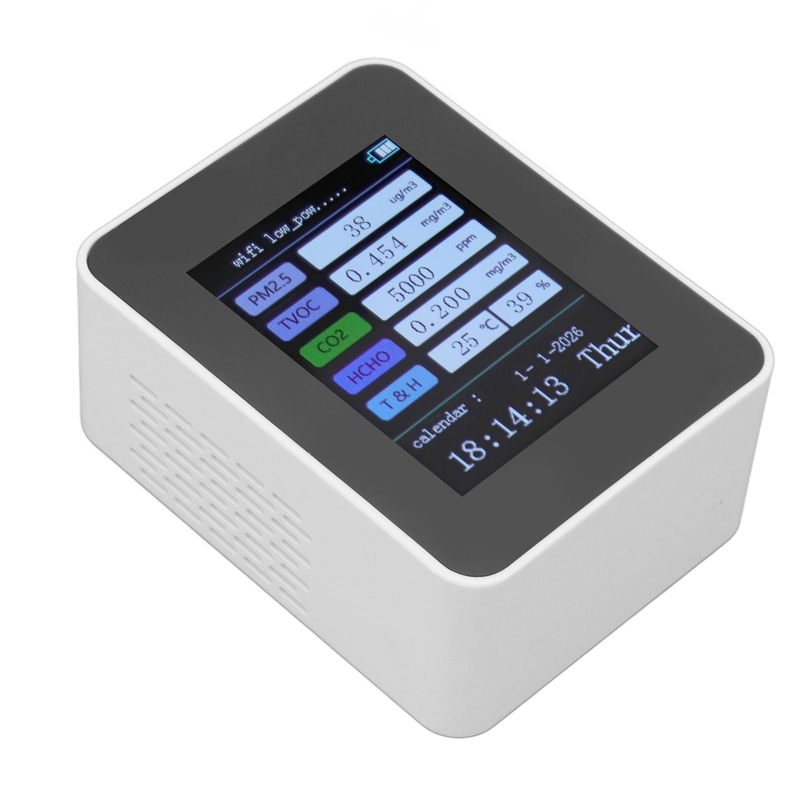Indoor Air Quality Monitor for TUYA WiFi Smart PM2.5 Formaldehyde Testing 7 in 1 Calendar Time Function Air Quality Detector White WIFI Version VOC