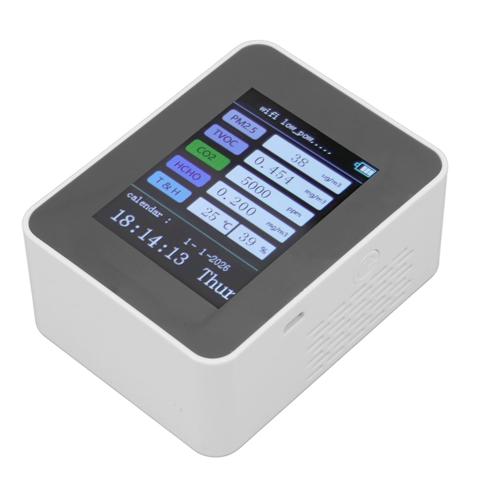 Indoor Air Quality Monitor for TUYA WiFi Smart PM2.5 Formaldehyde Testing 7 in 1 Calendar Time Function Air Quality Detector White WIFI Version VOC