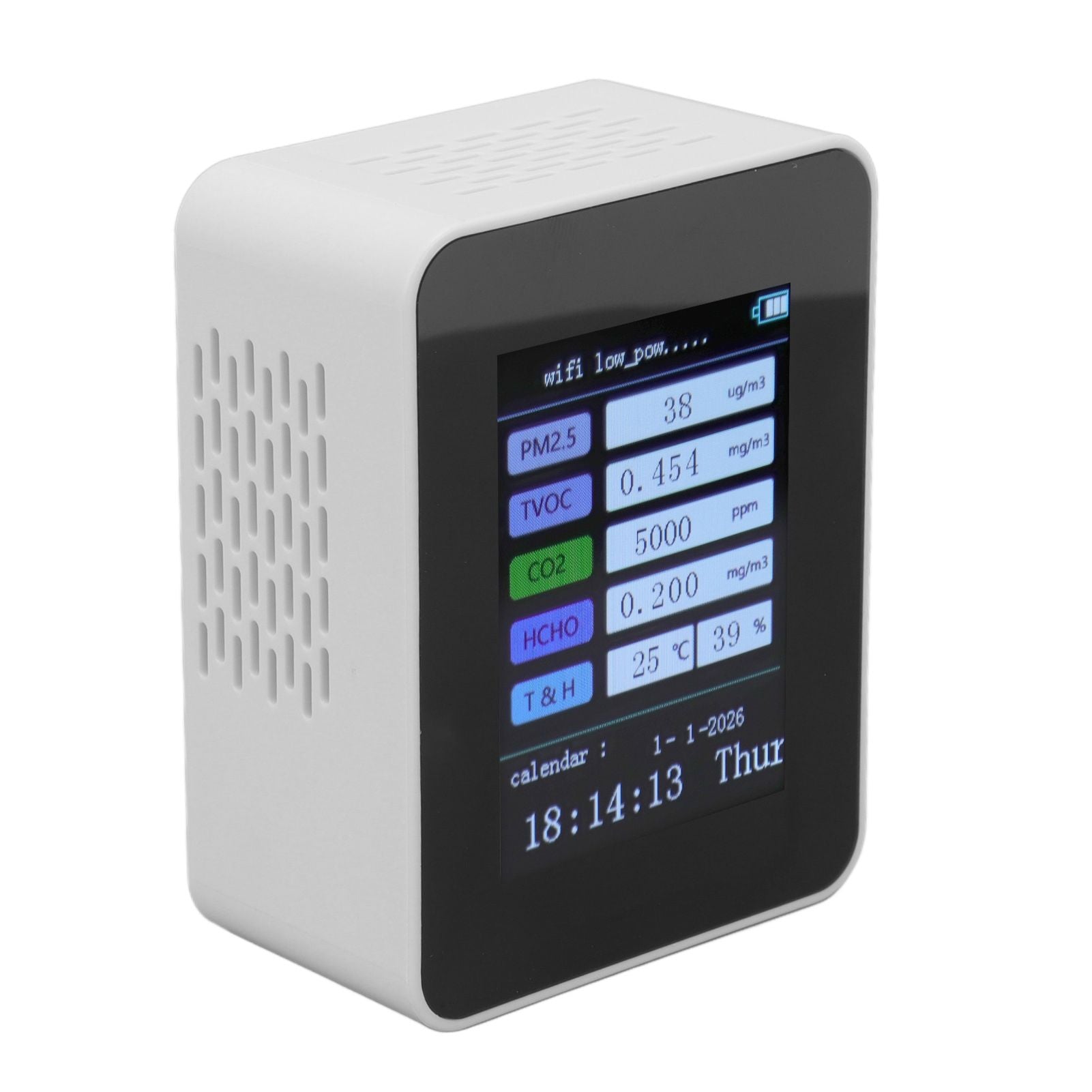 Indoor Air Quality Monitor for TUYA WiFi Smart PM2.5 Formaldehyde Testing 7 in 1 Calendar Time Function Air Quality Detector White WIFI Version VOC