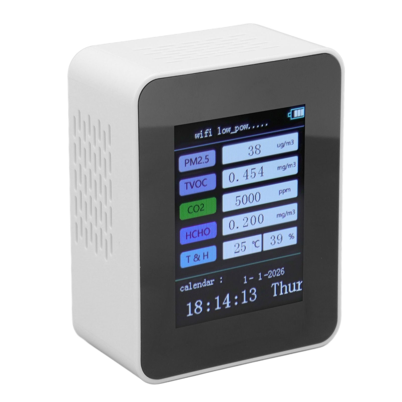 Indoor Air Quality Monitor for TUYA WiFi Smart PM2.5 Formaldehyde Testing 7 in 1 Calendar Time Function Air Quality Detector White WIFI Version VOC