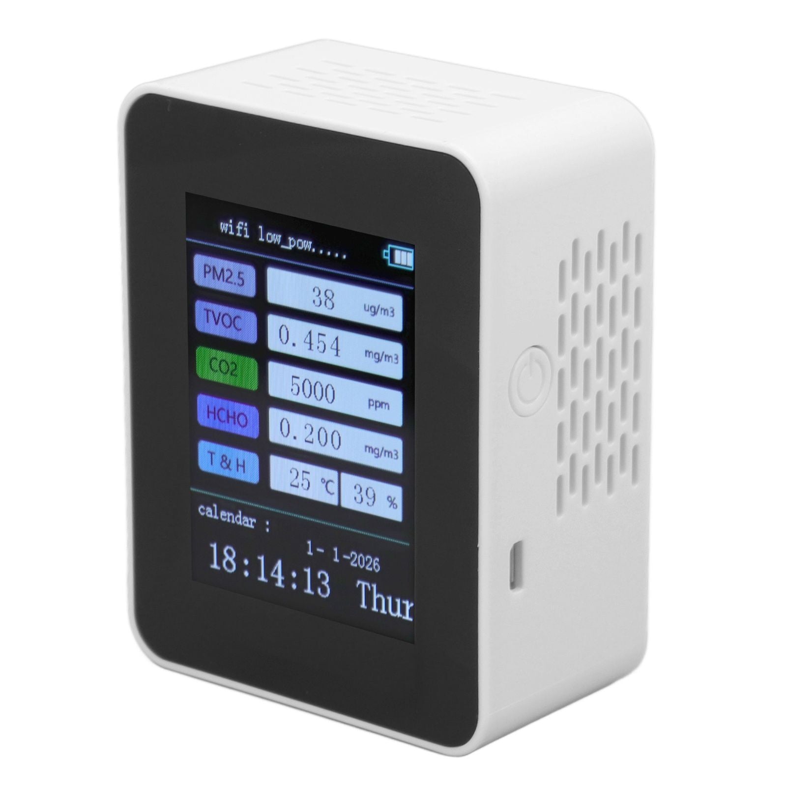 Indoor Air Quality Monitor for TUYA WiFi Smart PM2.5 Formaldehyde Testing 7 in 1 Calendar Time Function Air Quality Detector White WIFI Version VOC