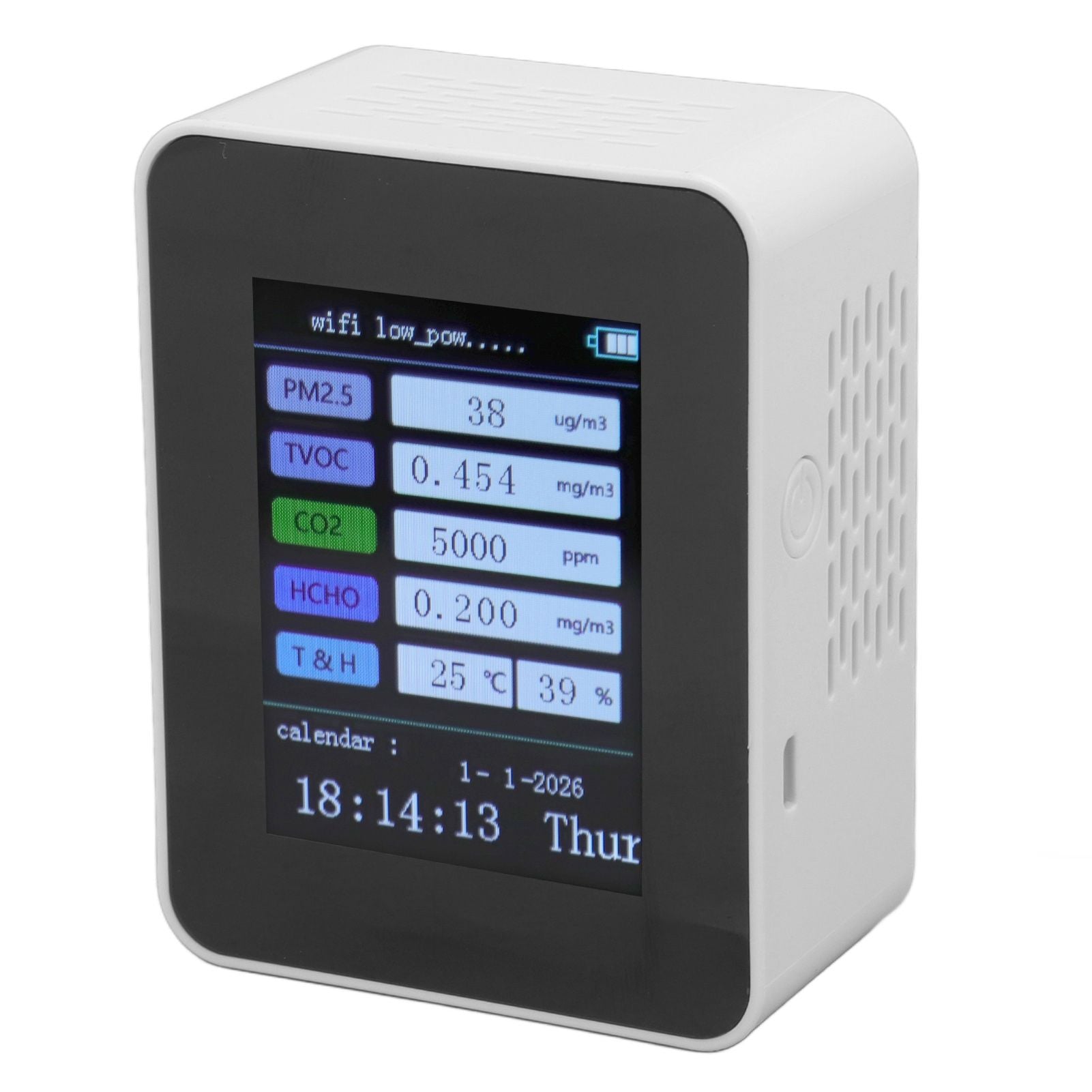 Indoor Air Quality Monitor for TUYA WiFi Smart PM2.5 Formaldehyde Testing 7 in 1 Calendar Time Function Air Quality Detector White WIFI Version VOC