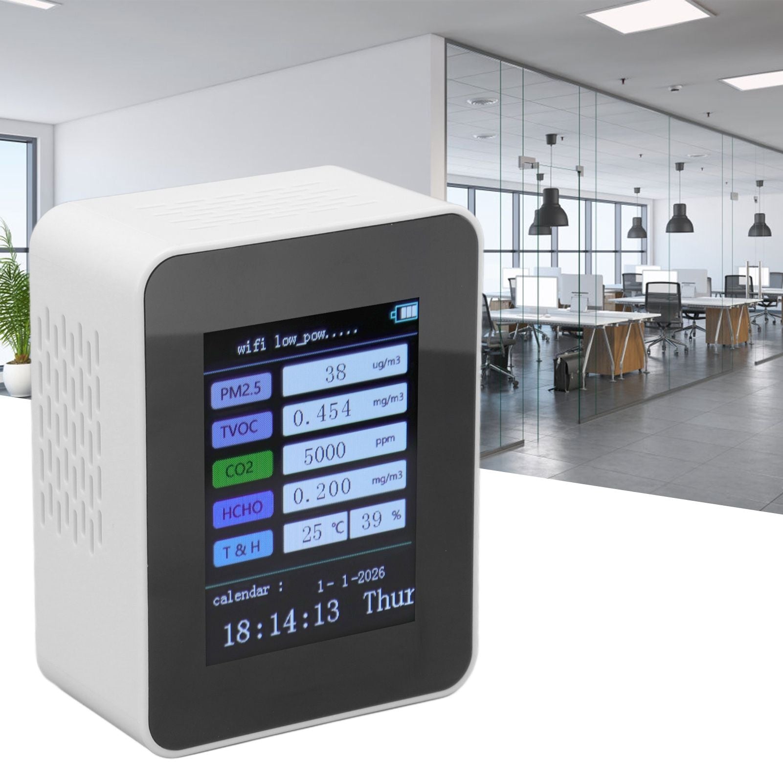 Indoor Air Quality Monitor for TUYA WiFi Smart PM2.5 Formaldehyde Testing 7 in 1 Calendar Time Function Air Quality Detector White WIFI Version VOC