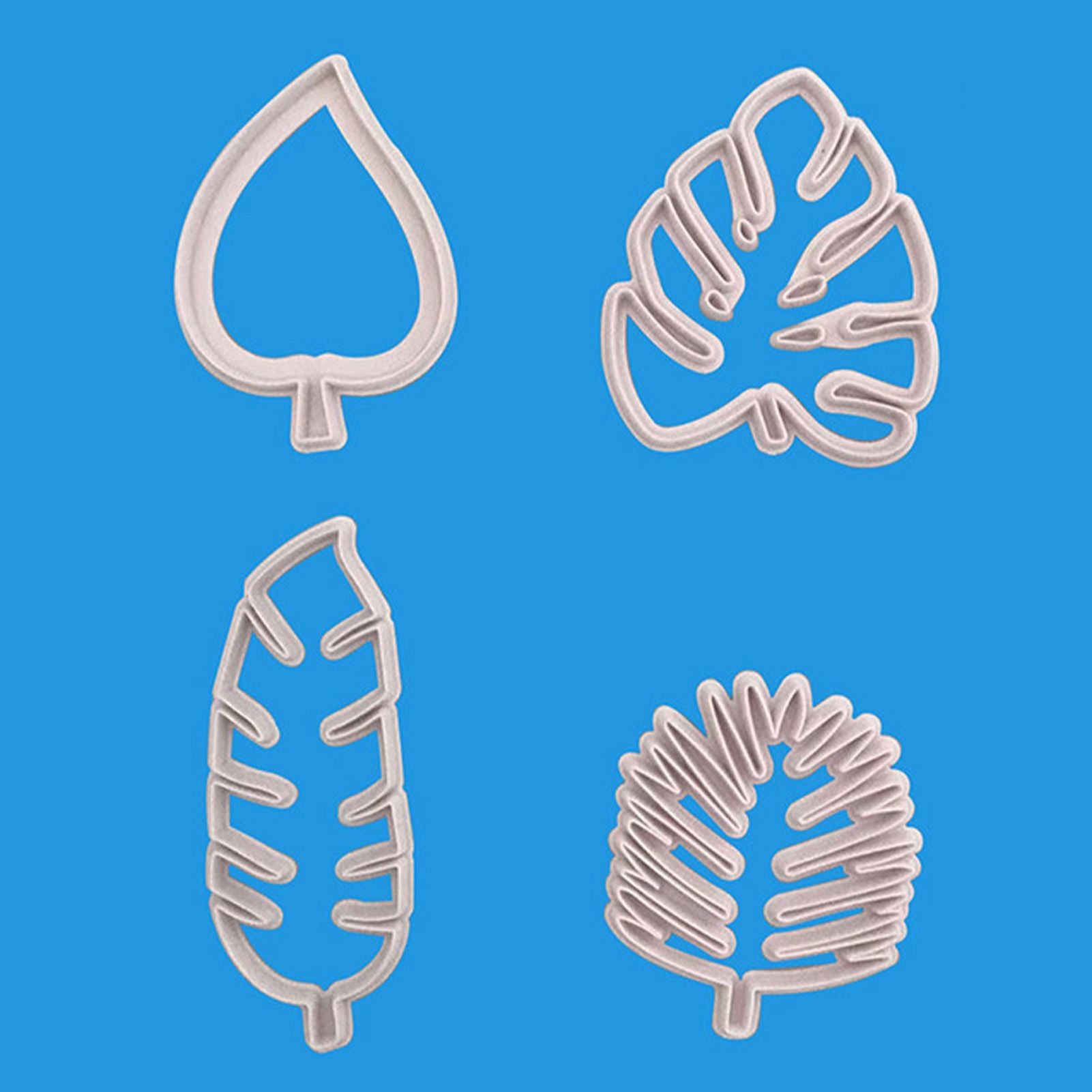 4Pcs Tropical Leaves Cookie Cutter Set Palm Leaves Fondant Cutters Mold for Luau Cake Decorating