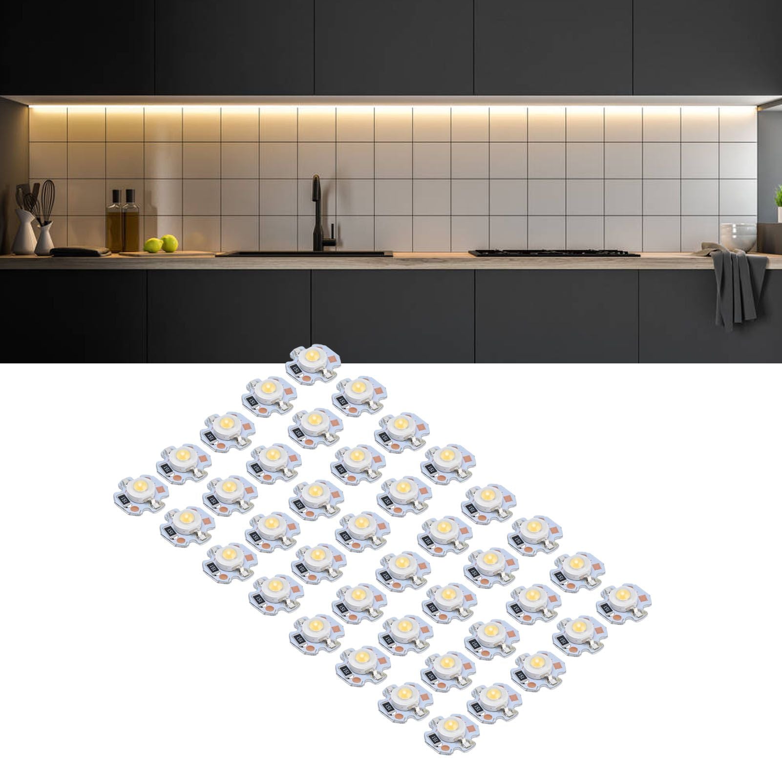 40pcs LED Chip Bulb 1W 24V 16mm/0.6in Aluminum Base Low Power Consumption Lamp Beads for Flashlights HeadlightsWarm Light