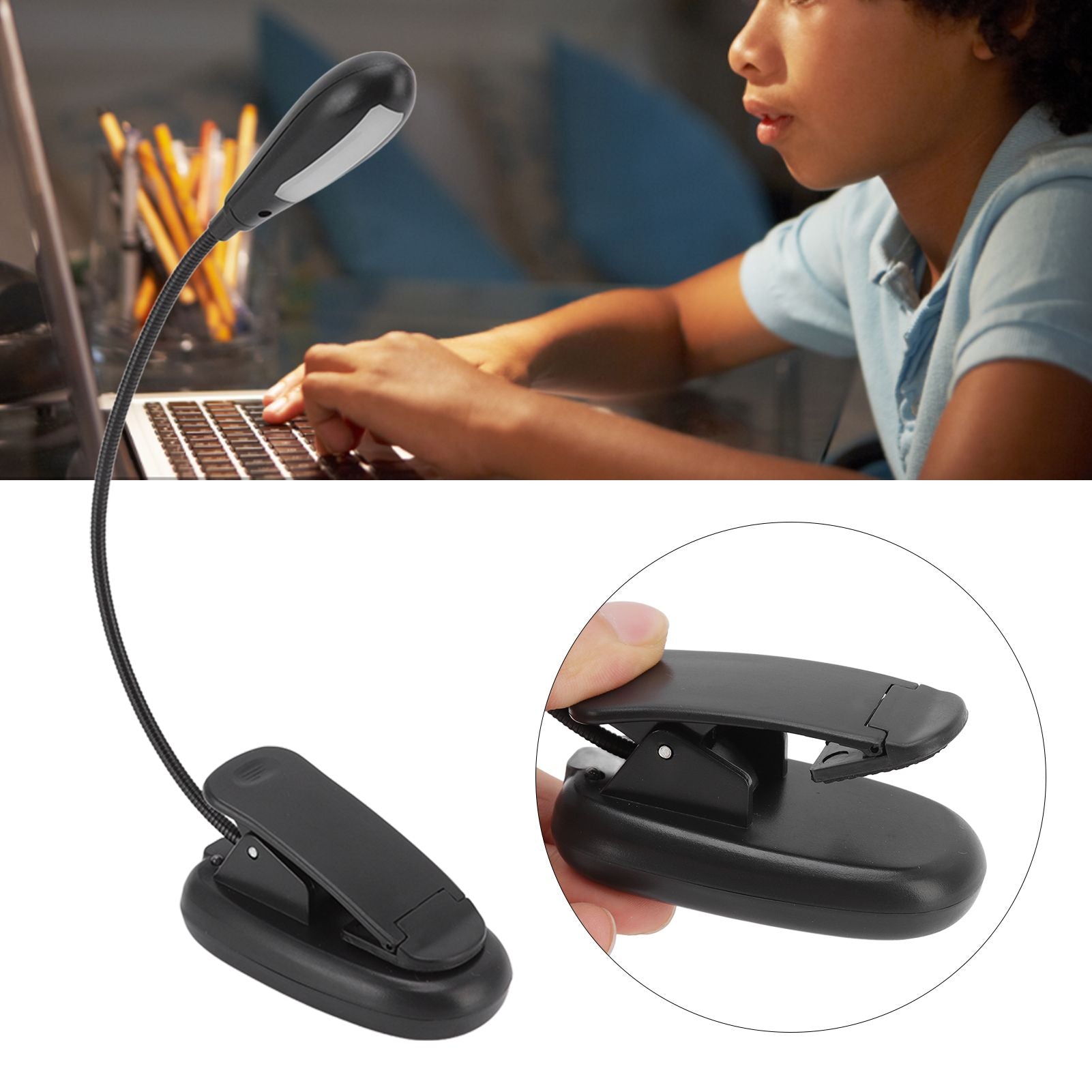 Clip On Light Black 9 Level 7 Lamps Foldable Flexible Gooseneck USB Rechargeable LED Clip Table Reading Lamp