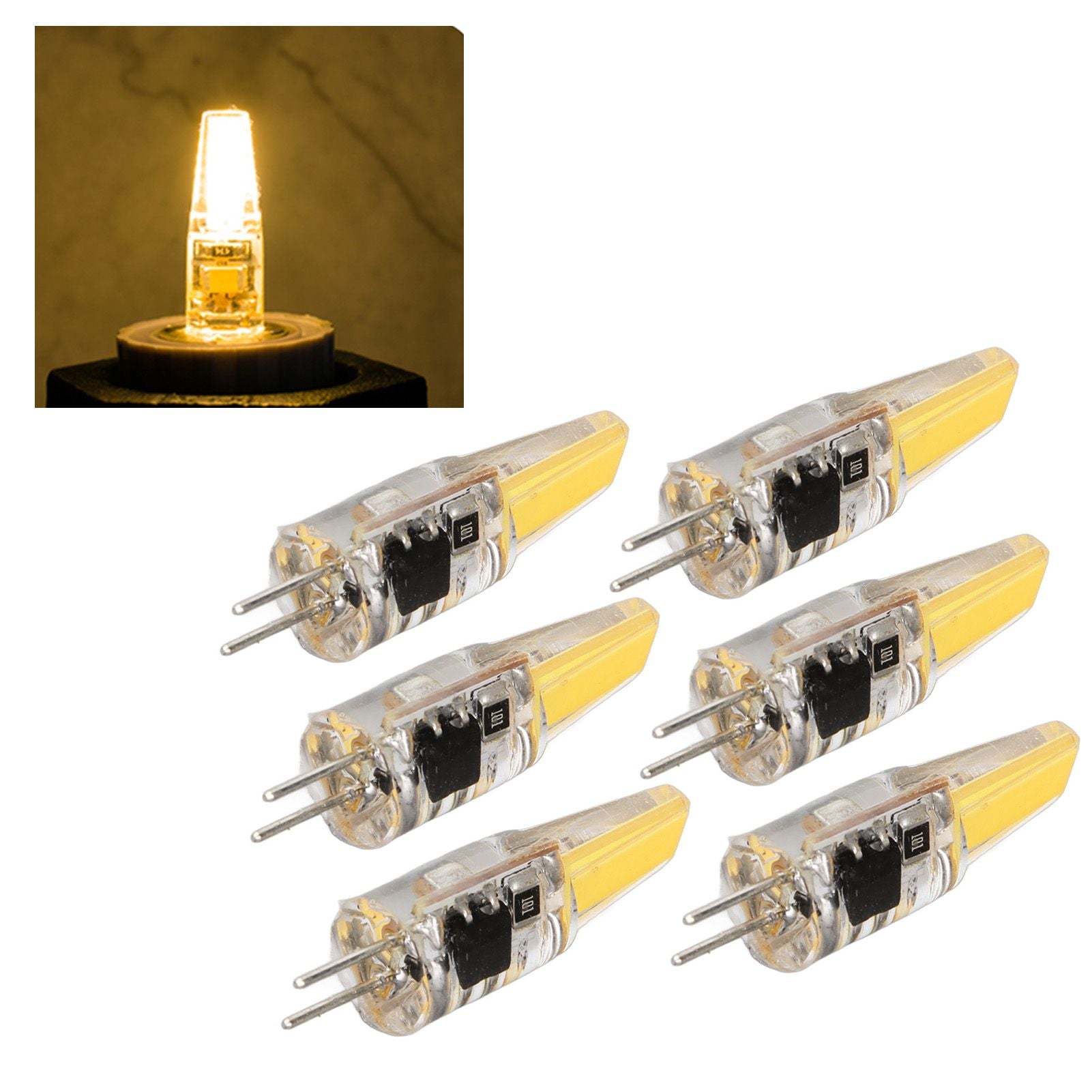 6 Pcs 6W 500LM G4 Bulb LED COB Silica Gel Energy Saving Lamp Bulb for Ceiling Lamp Wall Lamp Table Lamp 220V Warm White