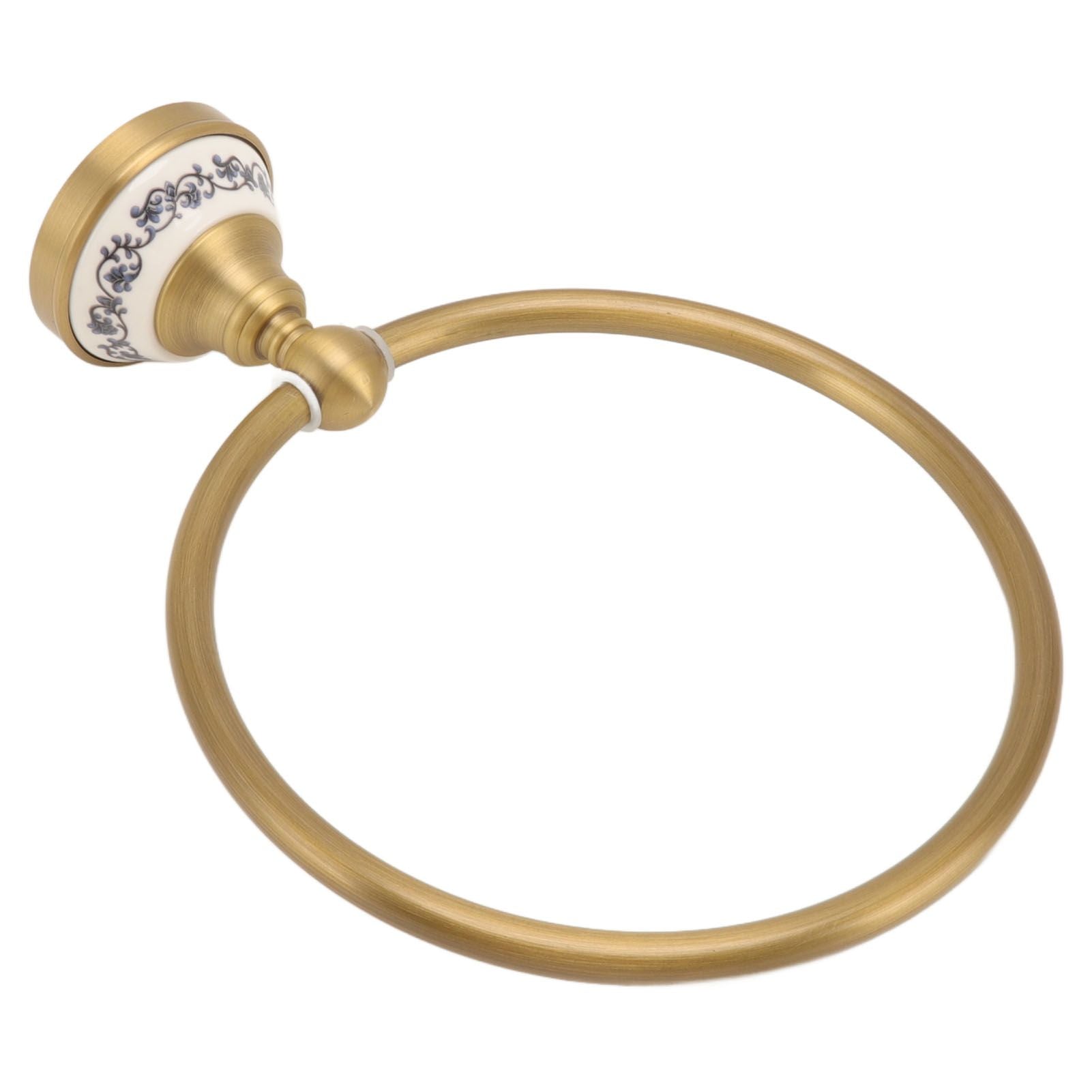 Towel Ring Antique Brass Finish Wall Mounted Bathroom Hand Towel Holder with Blue and White Porcelain Decal