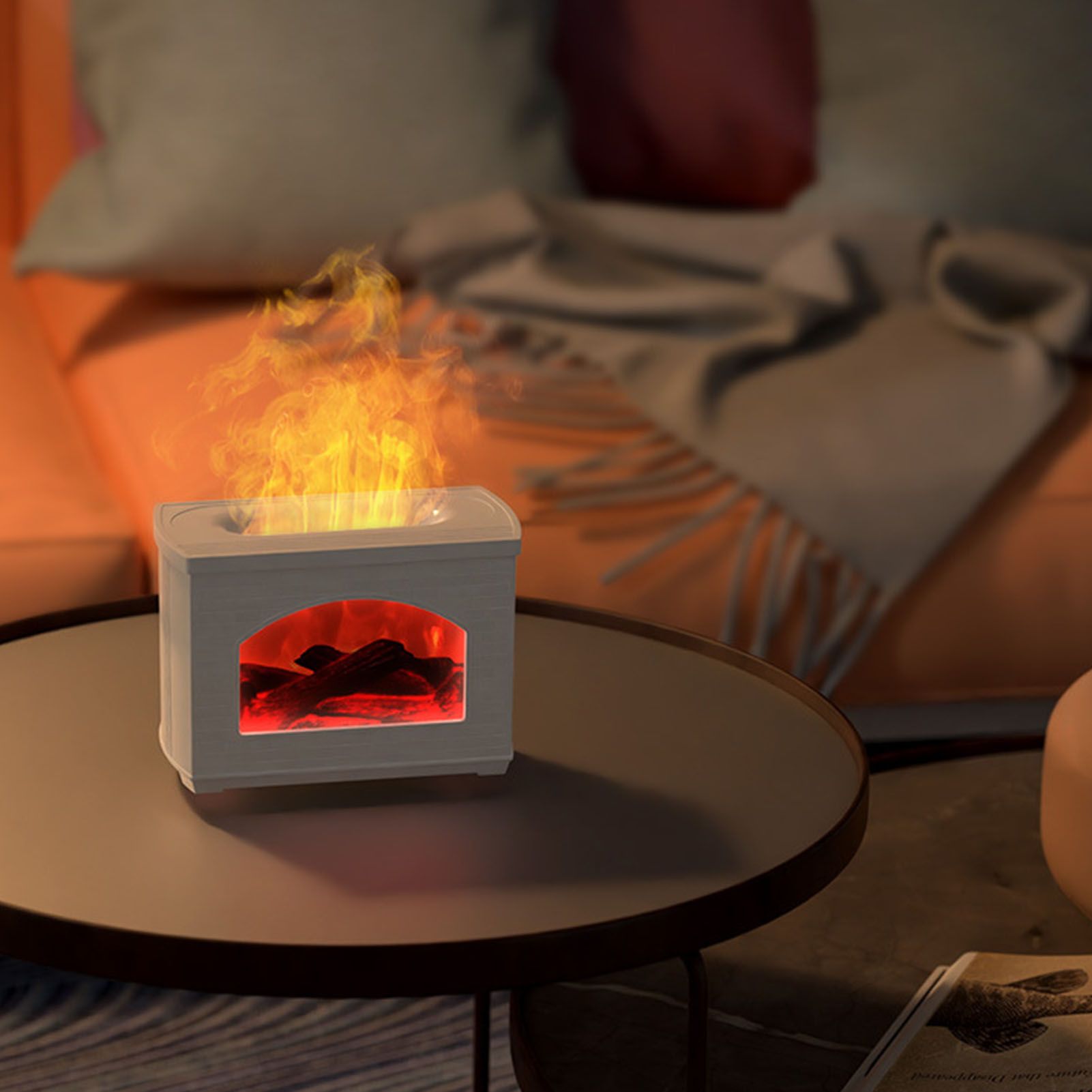 270ml Mist Humidifier Simulated Fireplace Design Power Off Protection Fire Diffuser for Home White