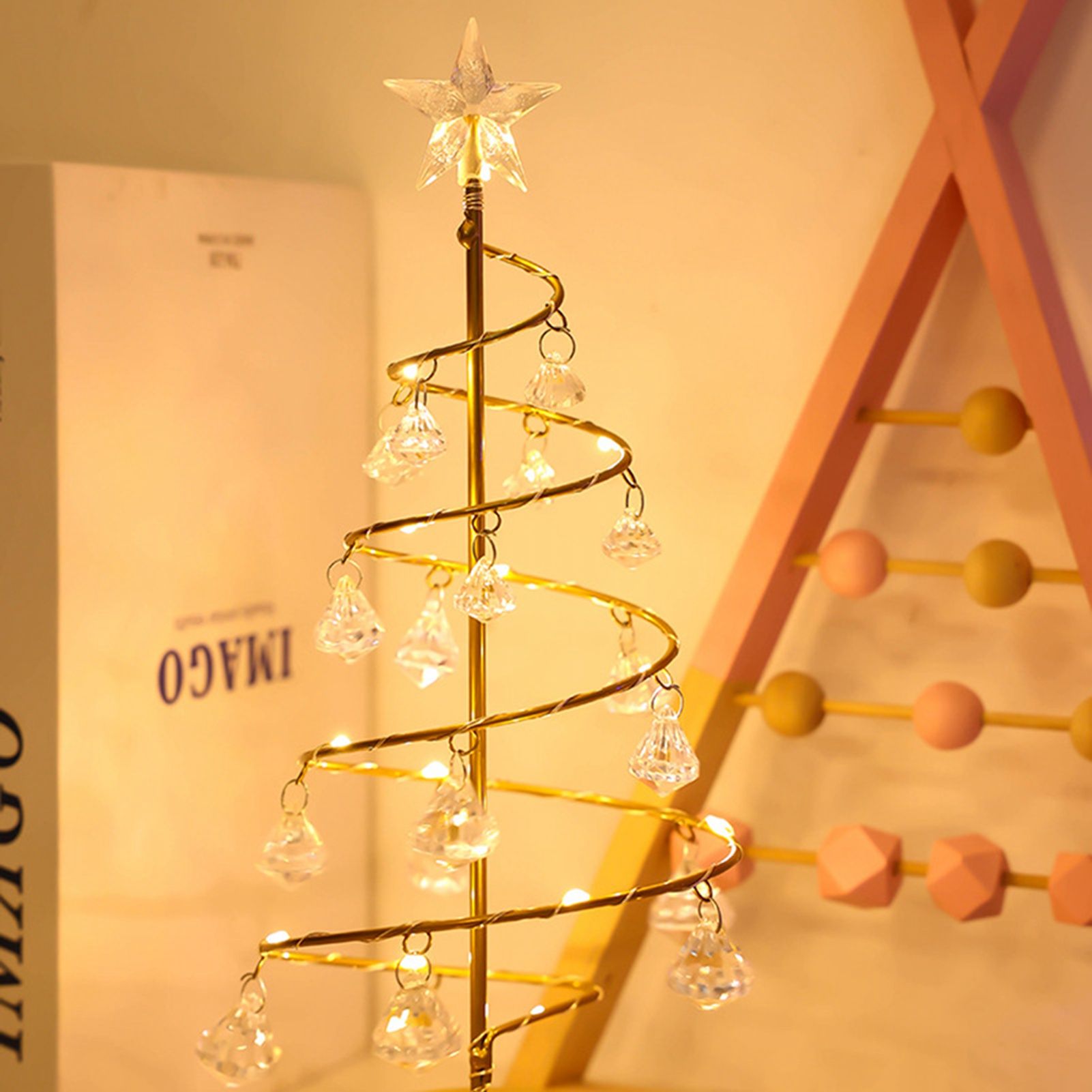 Christmas Crystal Tree Lamp Acrylic Crystal Pendant Christmas Decorative Desk Lamp for Bedroom Crystal Tree Lamp, Warm White