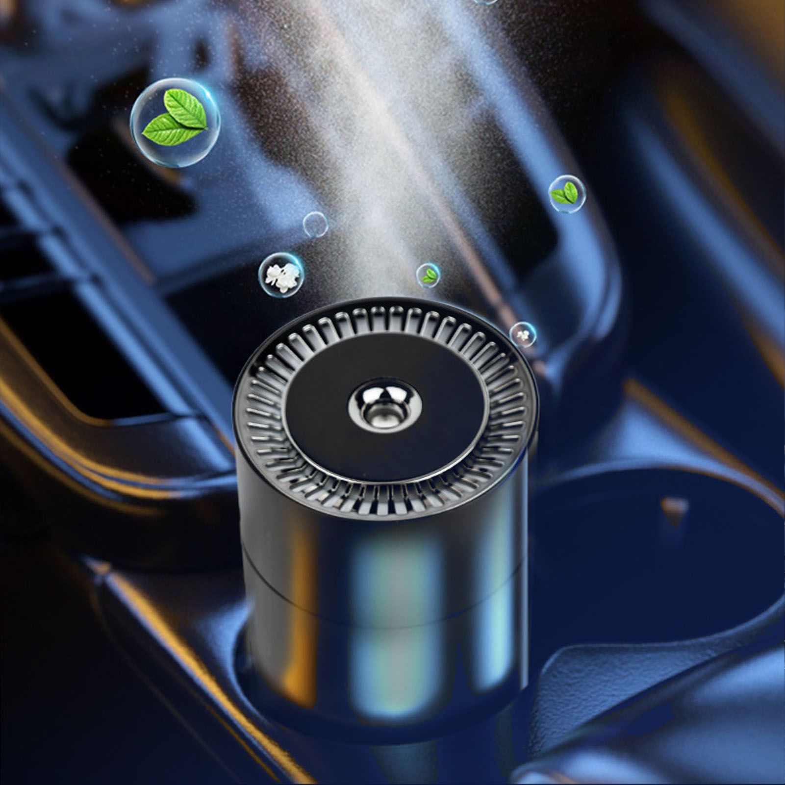 Car Fragrance Humidifier USB 3 Gears Adjustable Automatic Induction Portable Aromatherapy Humidifier with Colorful Light Grey
