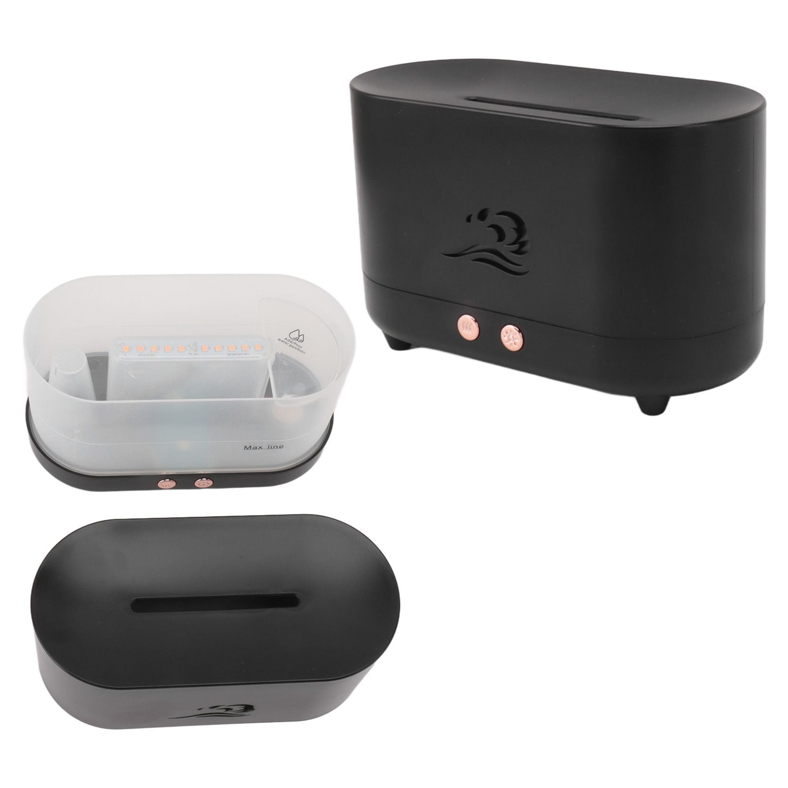 Simulation Flame Aromatherapy Machine Black 225ml 35DB USB Flame Air Diffuser for Coffee Shop Home