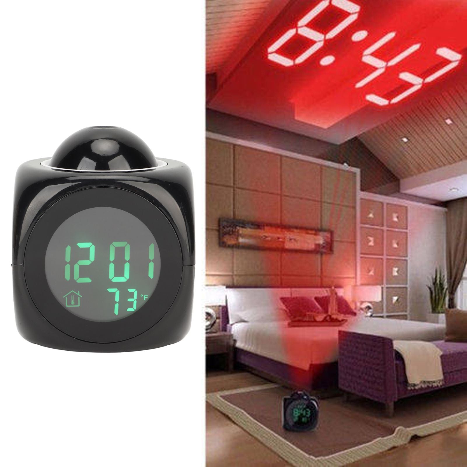 Projection Clock LED Display Projection Alarm Clock Mini Voice Timing Digital Clock Projector With USB Cable Black