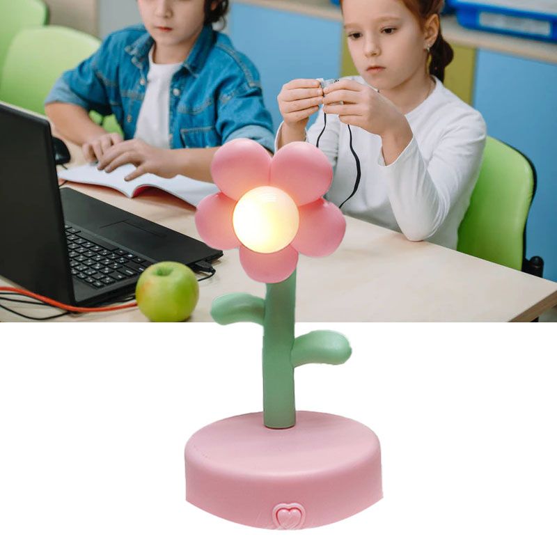 Table Lamp Cute Flower Night Light Portable Desk Lamp Decorative for Office Dorm Decor Pink