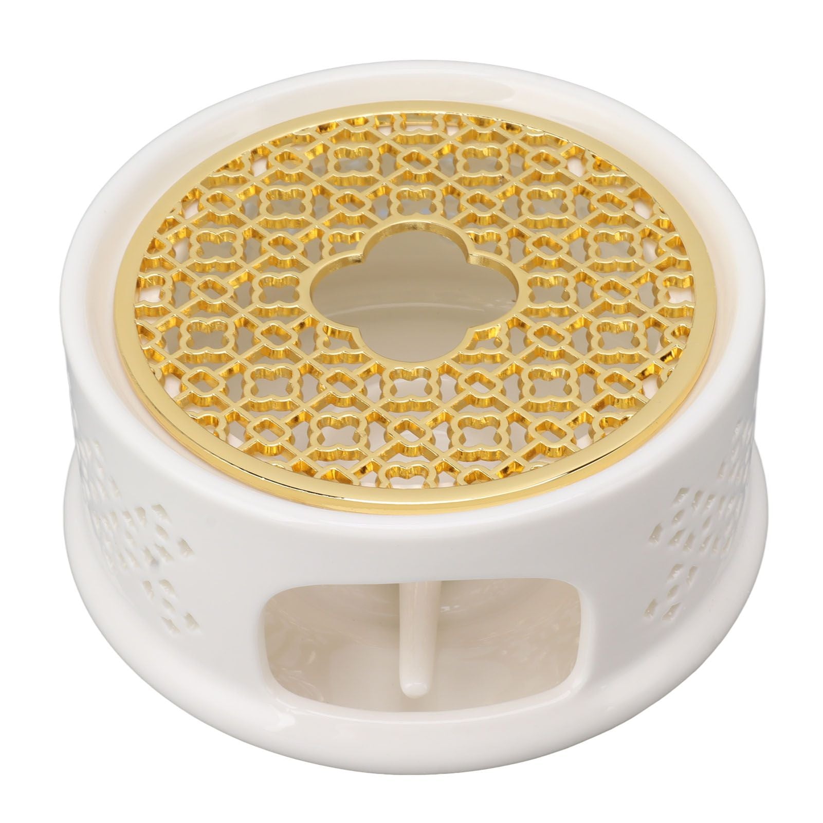 Teapot Warmer Tea Coffee Warmer Base Ceramic Heater with Spoon Lid and Candle Holder White