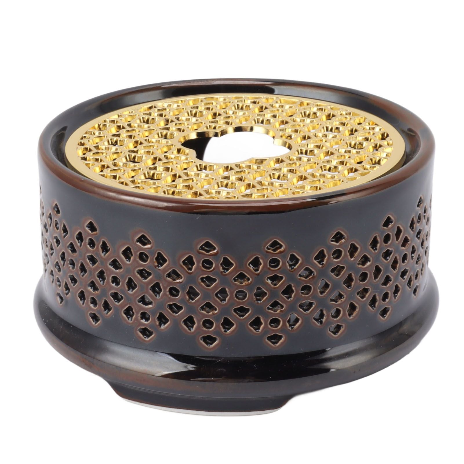 Teapot Warmer Tea Coffee Warmer Base Ceramic Heater with Spoon Lid and Candle Holder Brown