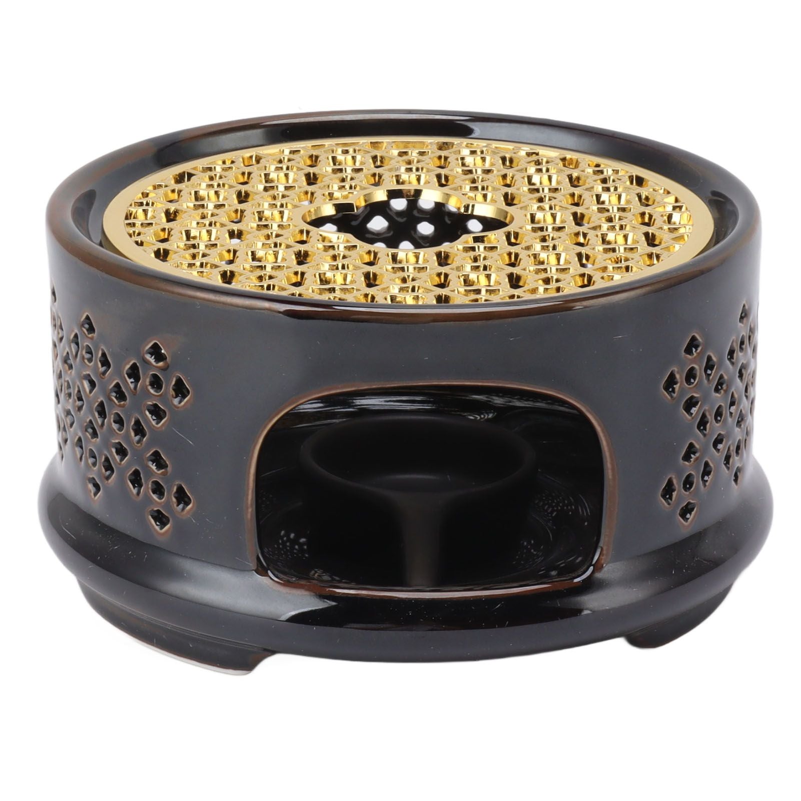 Teapot Warmer Tea Coffee Warmer Base Ceramic Heater with Spoon Lid and Candle Holder Brown