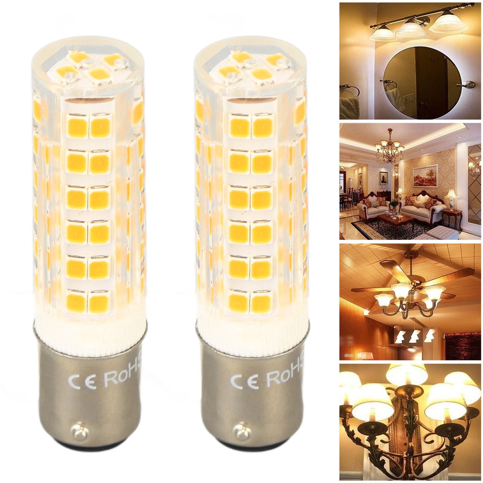 2pcs BA15D Led Bulbs Dimmable 6W Double Contact DC Bayonet Base 540LM 76 LED Warm Light 60W Halogen Bulbs Equivalent 100‑130V