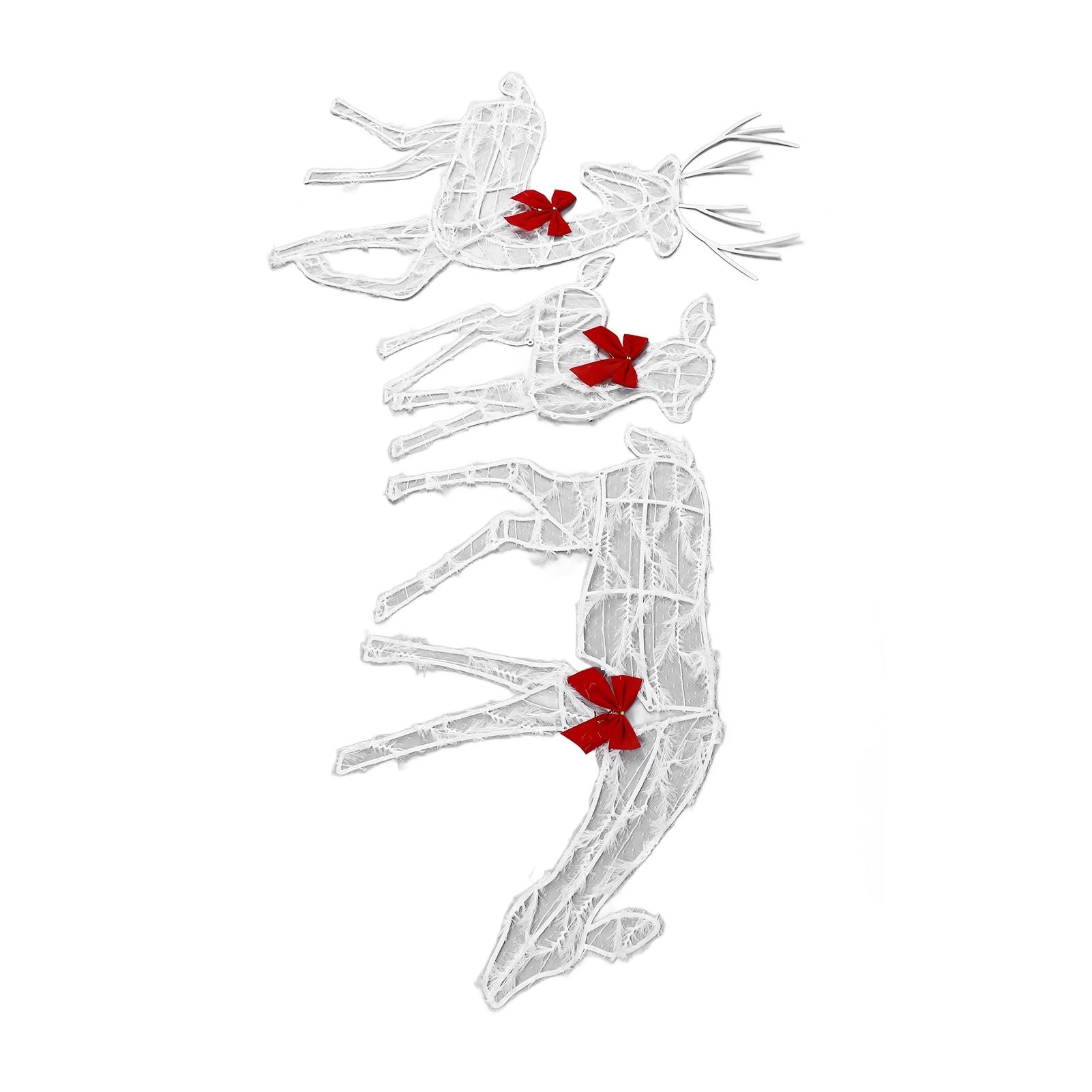 3 Piece Lighted Christmas Deer Family Set Outdoor Yard Decoration with LED Lights Red Bows Mother Child Reindeer Garden Decor