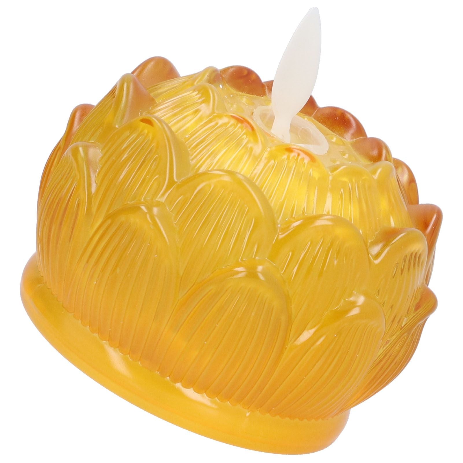 LED Flower Lamp Imitation Glass Yellow Light Electronic Candle Lotus Flower Decor for Home OfficeYellow