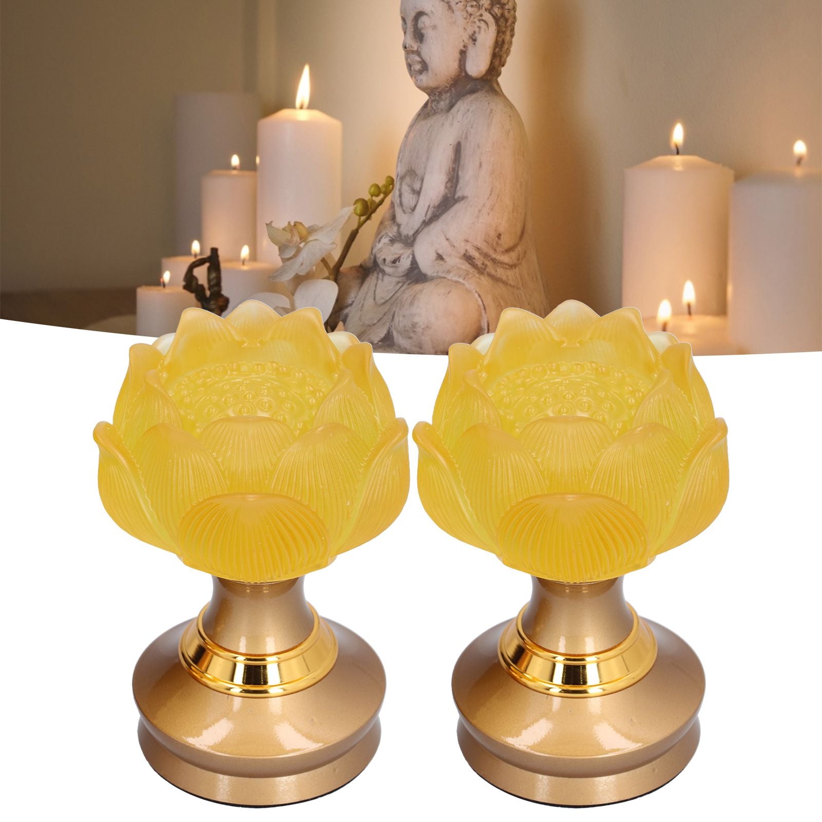 2Set LED Lotus Buddha Lamp Imitated Colored Glaze Prayer Light Home Meditation Buddhist SuppliesAU Plug 100‑240V